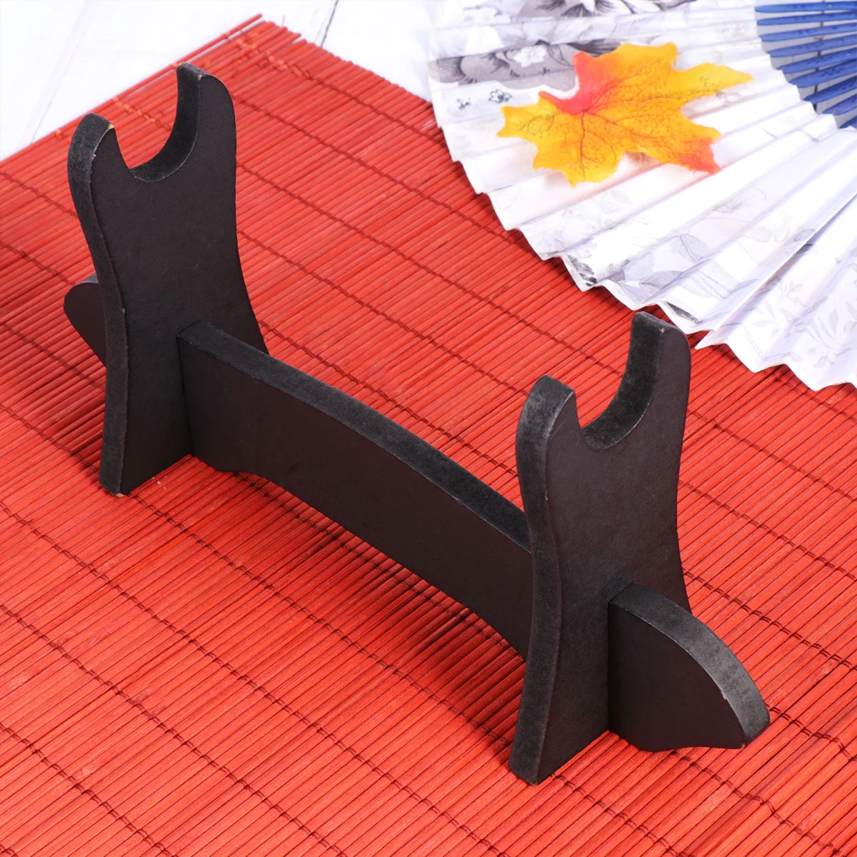 

Stand Display Holder Fan Organiser Folding Hand Decorative Shelf Katana Tier Black Single Wood Handy Sturdy Base