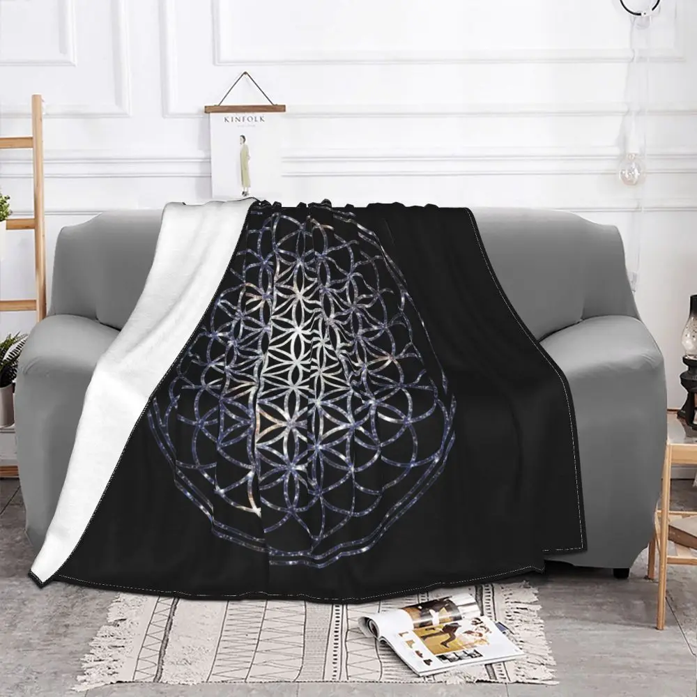 

Flower Of Life Sacred Geometry Star Cluster Blankets Flannel Print Mandala Religious Soft Throw Blankets for Sofa Plush Quilt