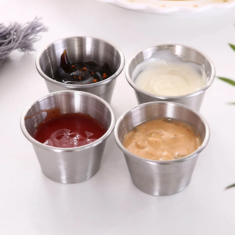 

1pcs Reusable 70ml Stainless Steel Sauce Bowl Appetizer Dipping Bowl Sharp Sauce Boats Dipping Cups For Barbecue Bar Restaurant