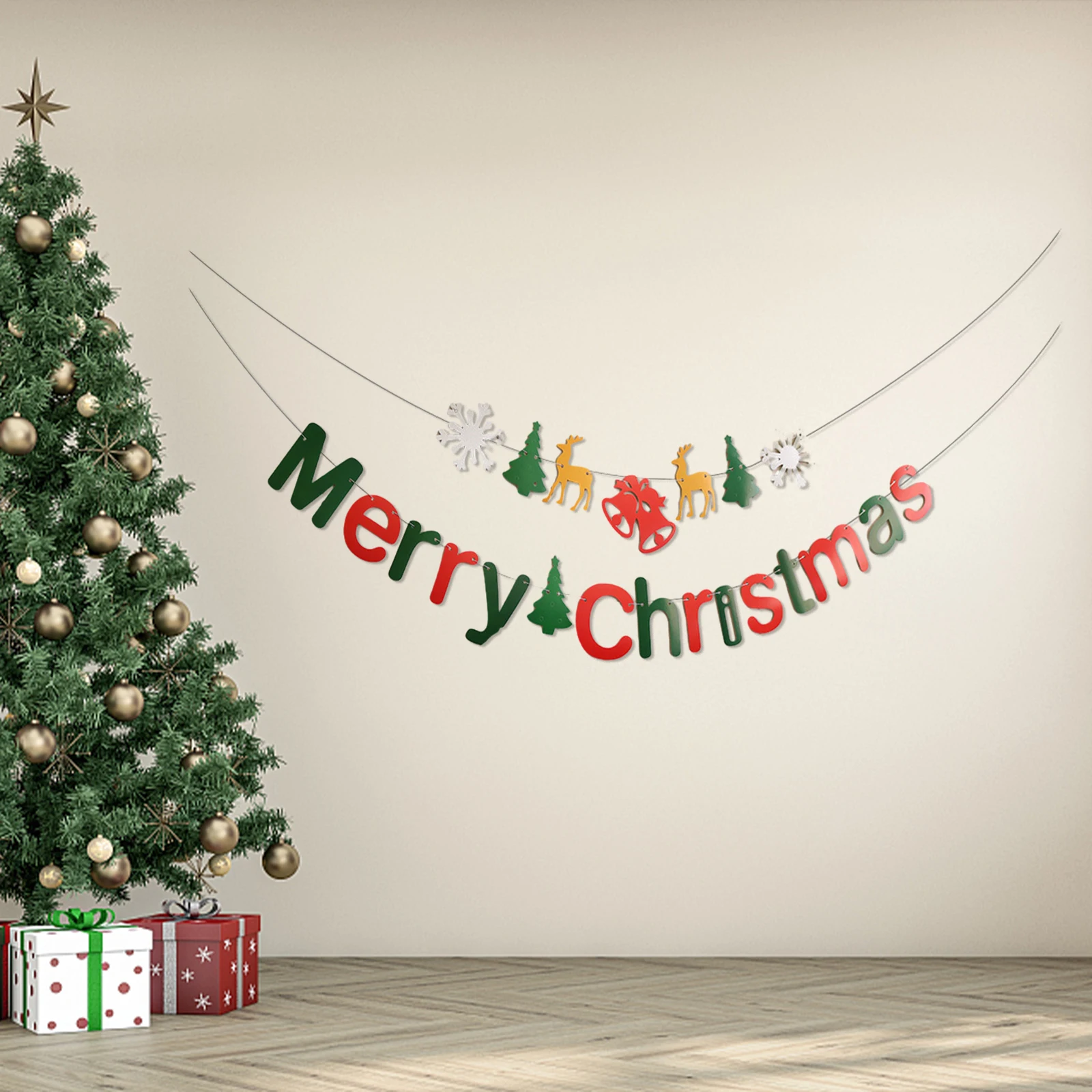 

1pcs Set 16.4ft Green Paper Card Decoration Banner Banner Decorations Party Banner For Christmas Personalized Banner