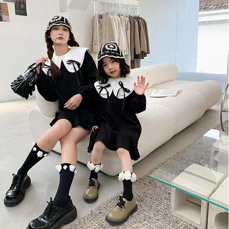 

2022 Family Mom And Daughter Dress Goth Girls Dresses For Women Spring Autumn Parent-Child Matching Clothes Mother Kids Clothing