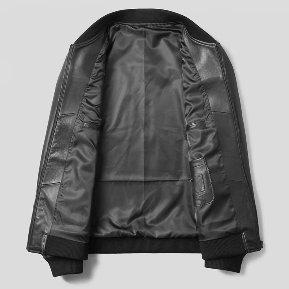 Мужская повседневная куртка из натуральной овечьей кожи черная осенняя с