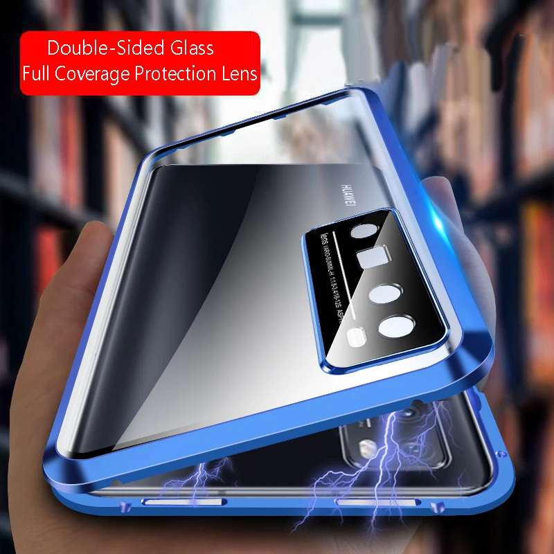 

Metal Frame Double Sided Glass Magnetic Phone Case For Huawei nova7 8 9 SE 10 Pro 10 SE Y70 Y90 Camera Lens Cover