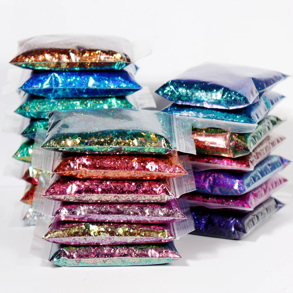 

1Bag 50g Chameleon Flakes For Nails Purple Silver Pink Aluminum Foils Holographic Glitter Powder Chrome Pigment Manicure Decor