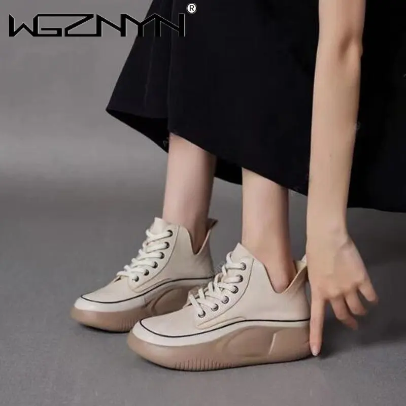 

Кроссовки женские из натуральной кожи, на шнуровке, полусапожки на плоской платформе, носки, модная обувь в ретро стиле, весна-осень