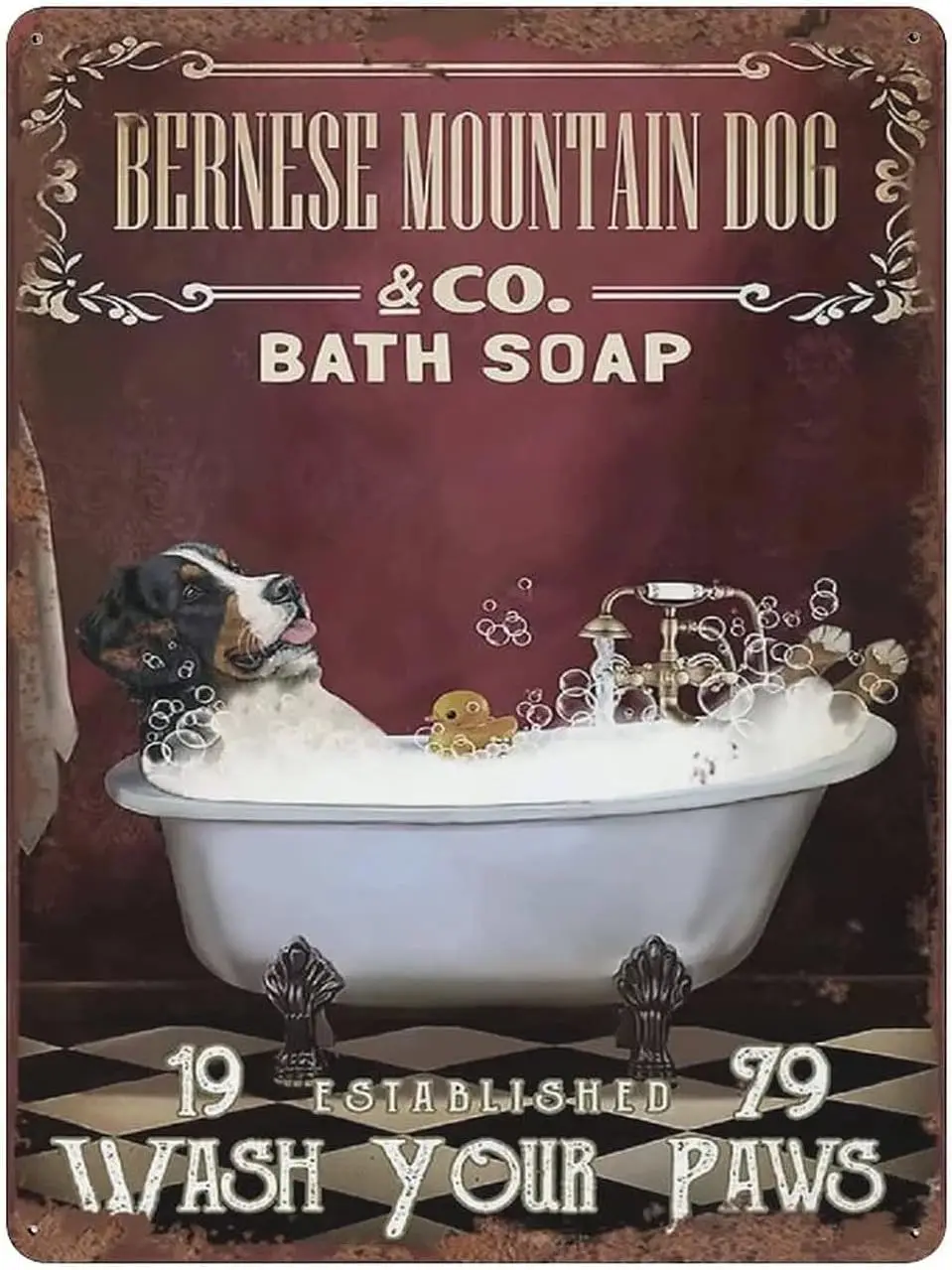 Tn Sgn For Bernese Mountn Dog Bth Sop Bthroom Metl Wsh Your Pws Br Retro Home Ktchen Lvng Room Decorton Gft Плакаты