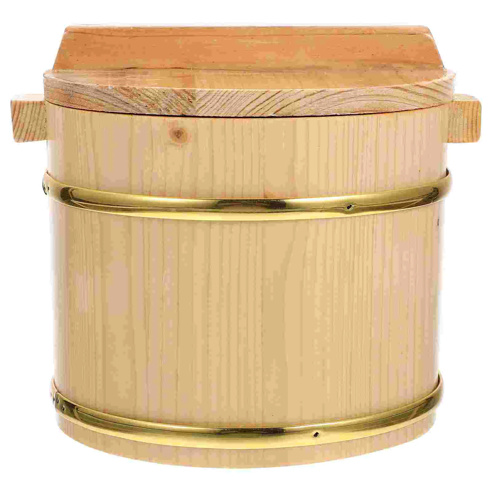 

Wooden Barrel Rice Bucket Cooked Container Sushi Display Serving Holder Organizer Bowl