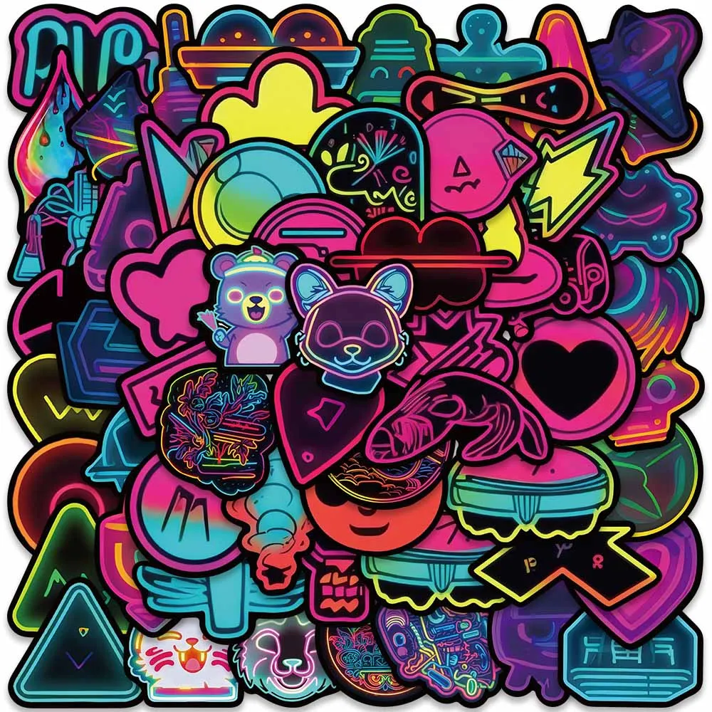 

10/60 шт., неоновые наклейки для ноутбука, багажа, мотоцикла