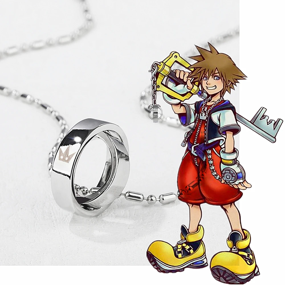 

Game Kingdom Hearts Cosplay Sora Silver Plated Royal Crown Metal Rings Pendant Necklace Jewelry Props Accessories Gift
