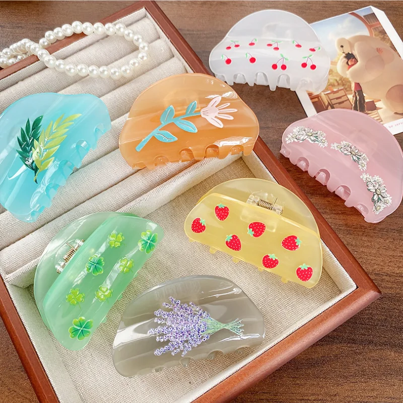 DuoShang Sweet Cute Cherry Flower Print акриловый коготь для волос легкий роскошный зажим в форме