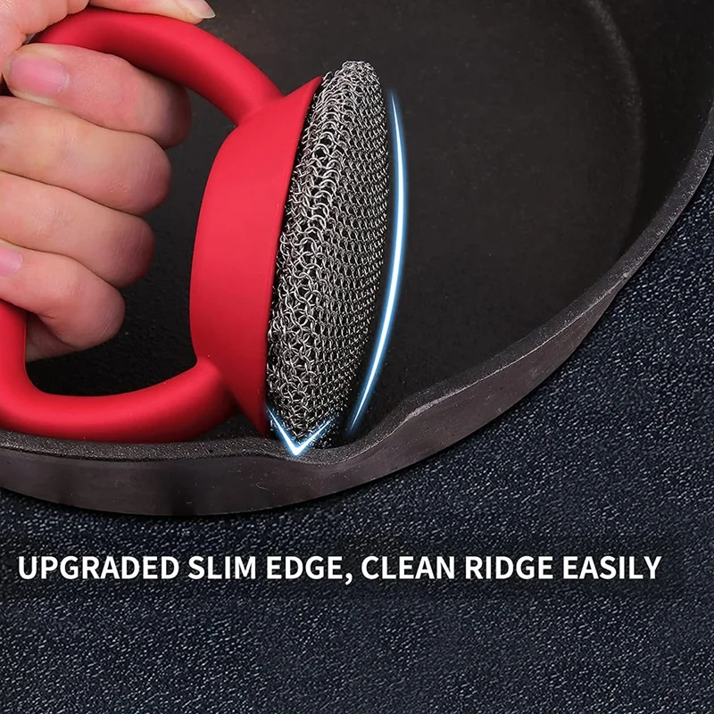 

НОВАЯ щетка для очистки чугуна с ручкой, Модернизированная, спаянная, круглая щетка для скруббер Chainmail-маленькая, мелкая, круглая цепь