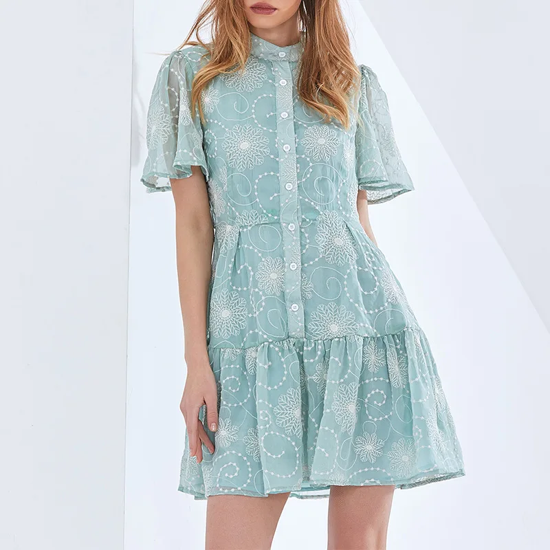 

Australian Tide Brand Small Design 2022 Early Spring Temperament Elegant Collar Short-sleeved Print Short Dress