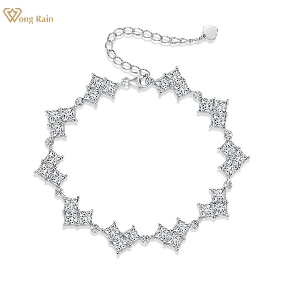 

Wong Rain 925 Sterling Silver VVS1 D Color Pass Test Princess Cut 4*4 MM Diamonds Real Moissanite Fashion Charm Bracelets Bangle