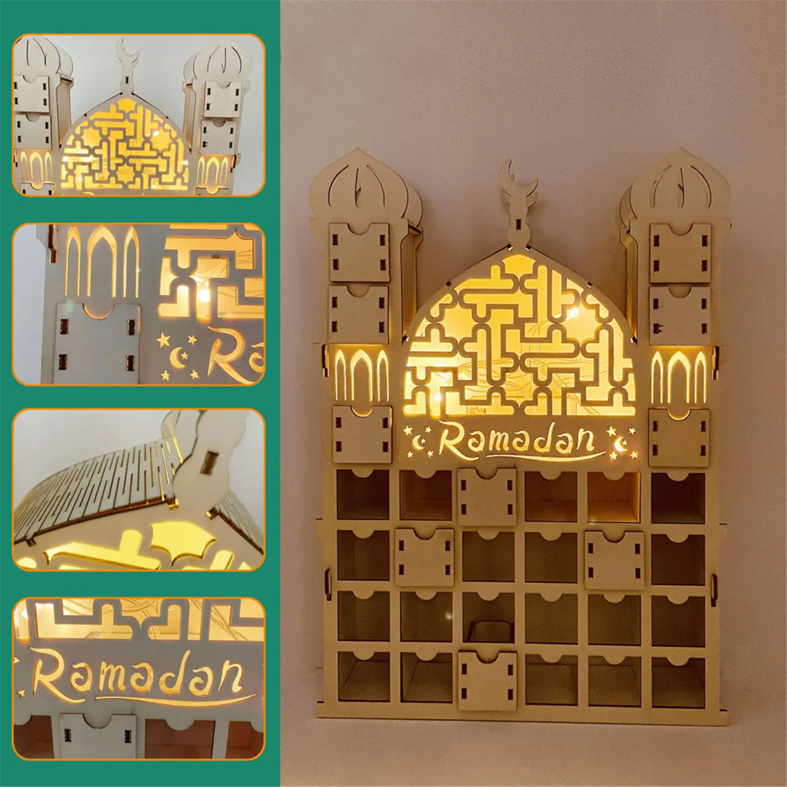

Advent Calendar Ramadan Decorations Eid Mubarak Countdown Calendar With Light DIY Wooden Muslim Islam Mosque Centerpiece