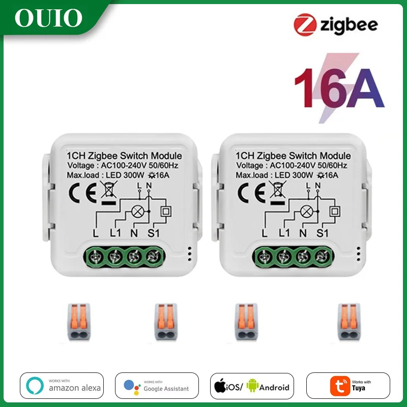 

16A Tuya ZigBee Smart Switch Module Smart Home 2 Way Remote Control Switch Relay Breaker Work for Alexa,Google Home Alice
