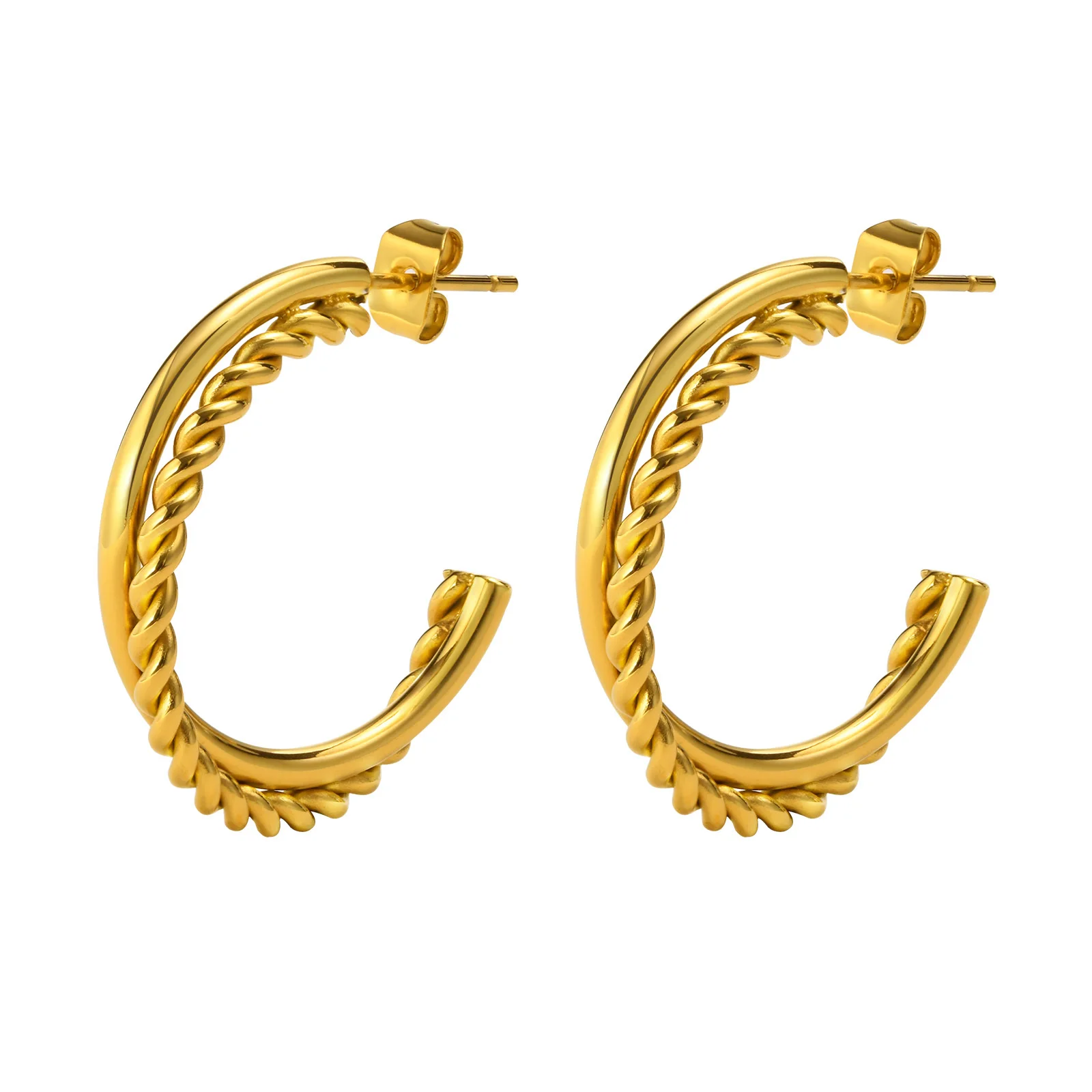 

Twisted Metal C Shaped Hoop Earrings for Women,Gold Color Stainless Steel Huggie Ear Clips Party Gifts Jewelry