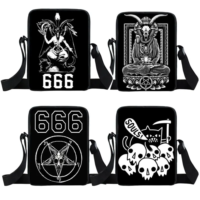 

666/с надписью «Hail Satan»/Baphomet сумка-мессенджер, женские сумки, ранец для девочек-подростков, сумки через плечо в стиле панк, Женская дорожная су...