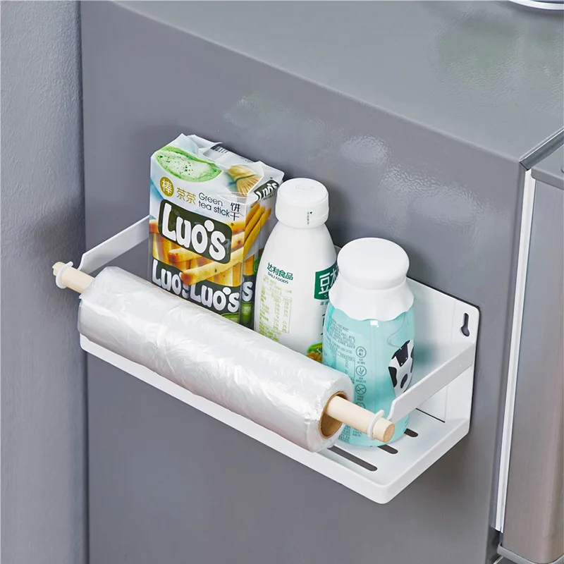 

Single Tier Kitchen Refrigerator Tissue Holder Seasoning Shelf Black White