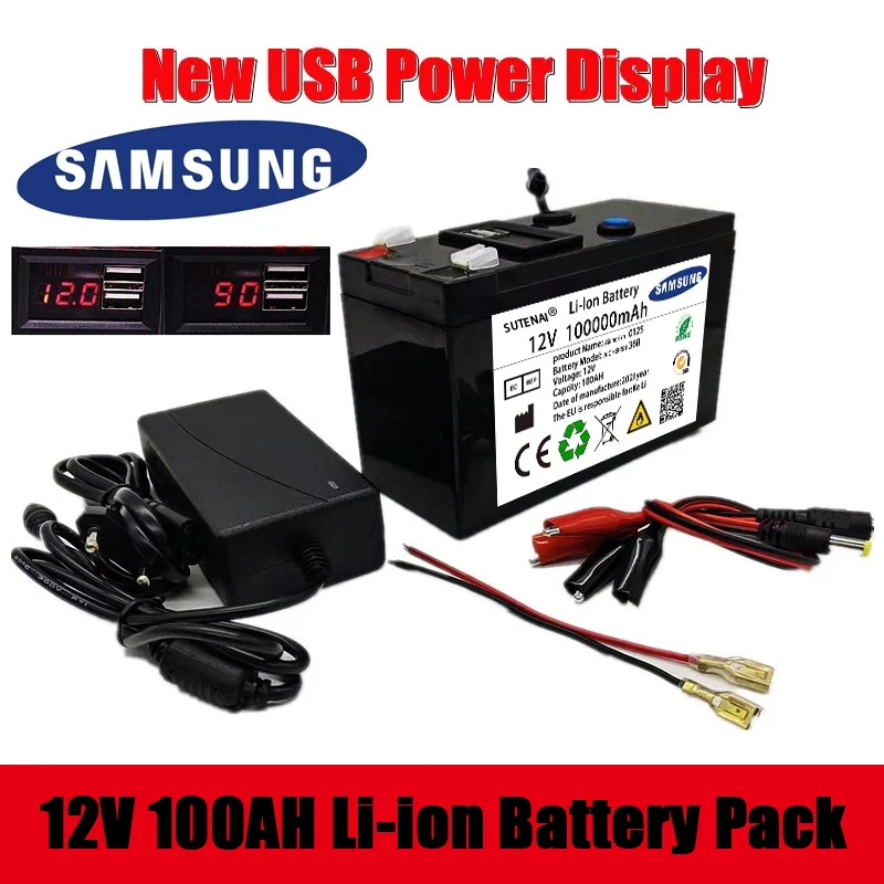 

LiFePO4 Lithium Battery 12V 100Ah Draagbare Oplaadbare Batterij Ingebouwde 5V 2.1A Usb Power Display Poort Opladen Met + Lading