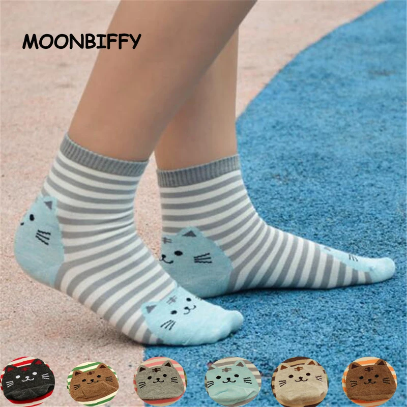 

1 Pairs Women Cartoon Socks Autumn Winter Colorful Kawaii Sock Cat Paw Lady and Girls Cotton Striped Fun Animal Socks Calcetines