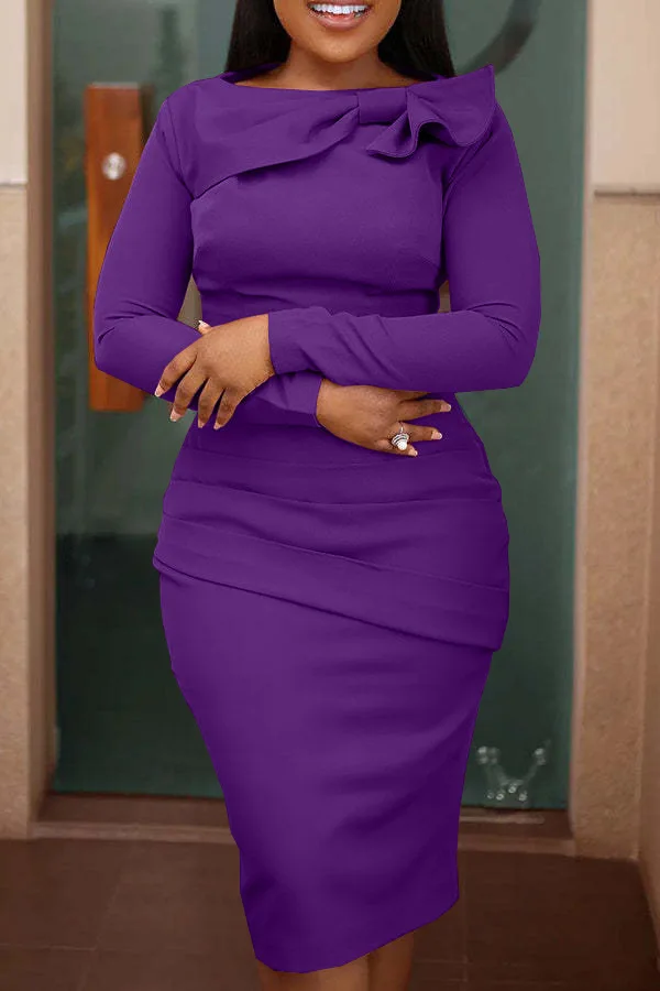 Элегантное плиссированное платье-макси с бантом женское однотонное облегающее