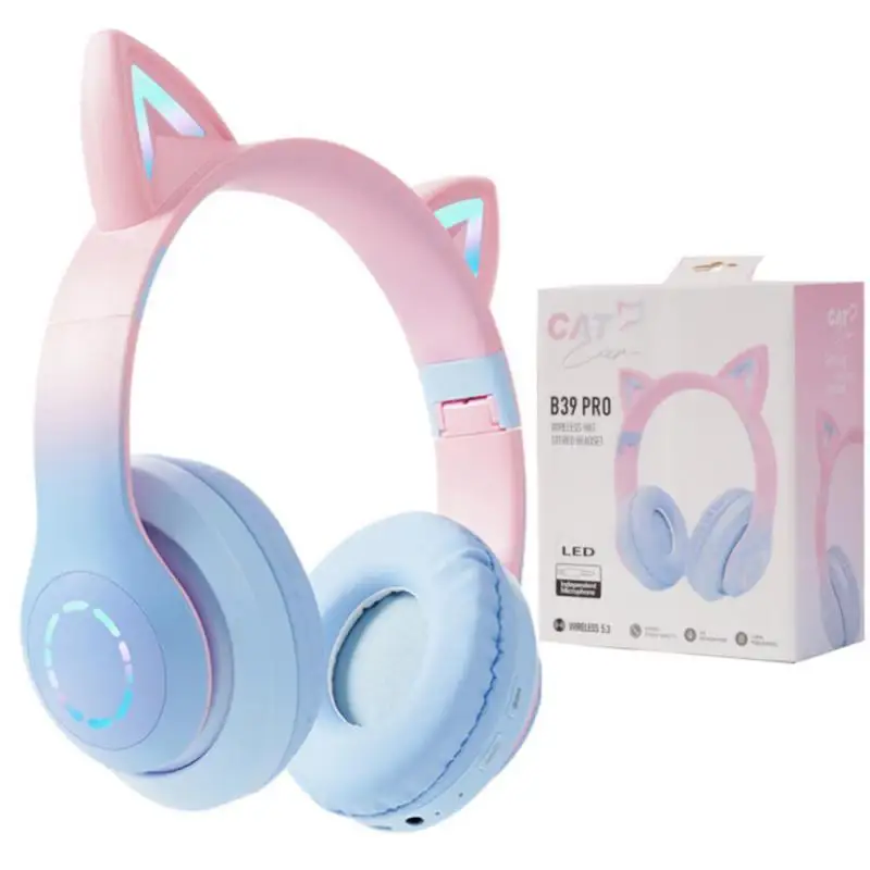 

Flash Light Cute Cat Ear Headphones Wireless with Mic Can close Kids Girl Stereo Phone Music Headset Gamer