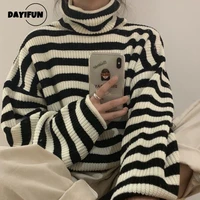dayifun striped sweater women oversized winter knitted pullover vintage top ins korean thickening loose warm turtleneck sweaters