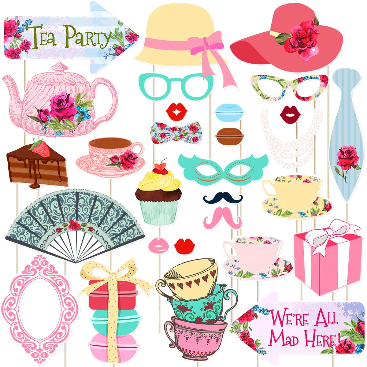

30 Tea Party Supplies Handheld Photo Booth Photography Booth Party Handheld Picture Booth Tea Party Props