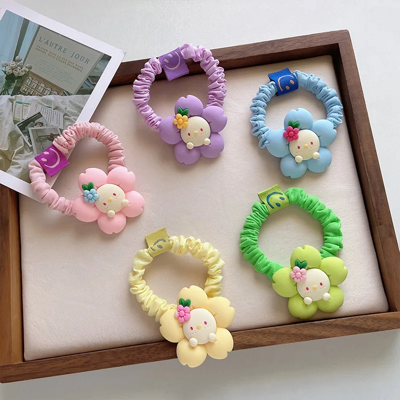 

Vintage Cartoon Flower Rubber Band Hair Strap Elastic Hair Bands for Children Ponytail Holder Scrunchie Hair Ring Accessories