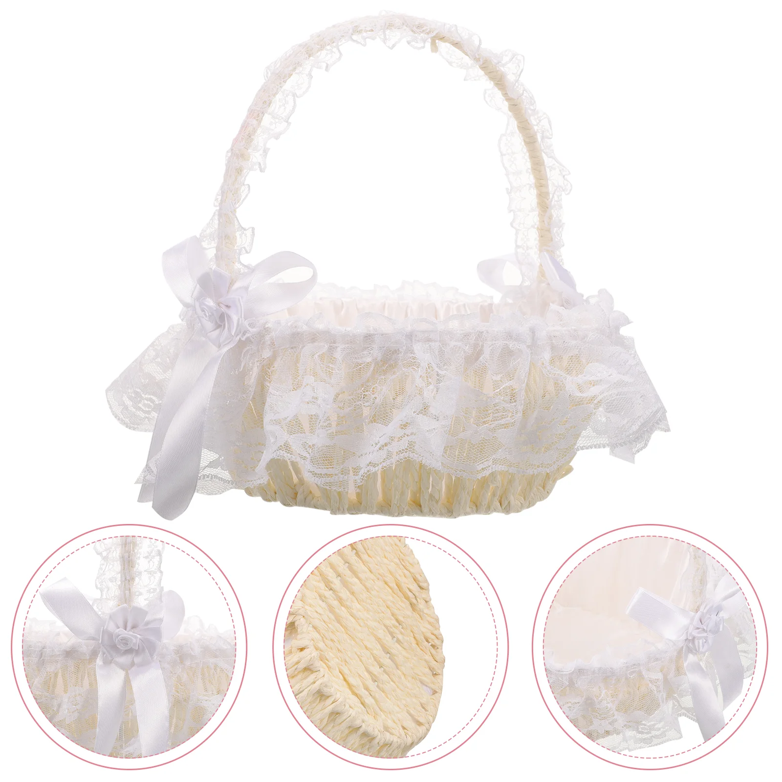 

Flower Basket Petal Container Wedding Party Decoration Girl Handle Baskets Weddings Lace