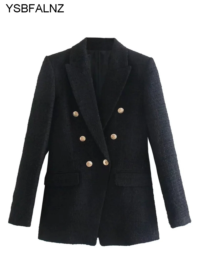 

Women Fashion With Metal Button Tweed Blazer Coat Vintage Long Sleeve Flap Pockets Female Outerwear Chic Jaqueta Feminina 2023