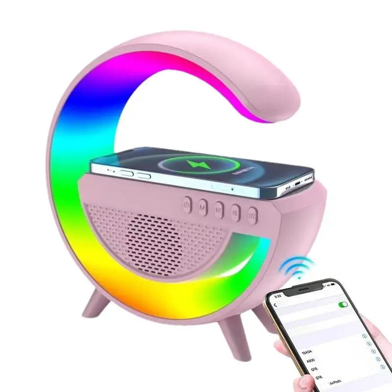 

Multifunctional Wireless Charger Stand Alarm Clock Speaker Rgb Light With Six Light Mods Fast Charging Station Decoration