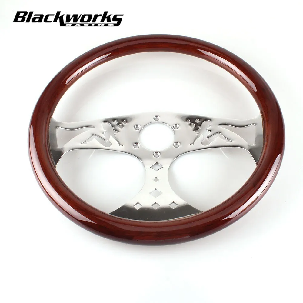 

Universal Car Modified Racing Steering Wheel 380MM with Horn Button Kit Retro Beauty Solid Wood Stamping Pattern