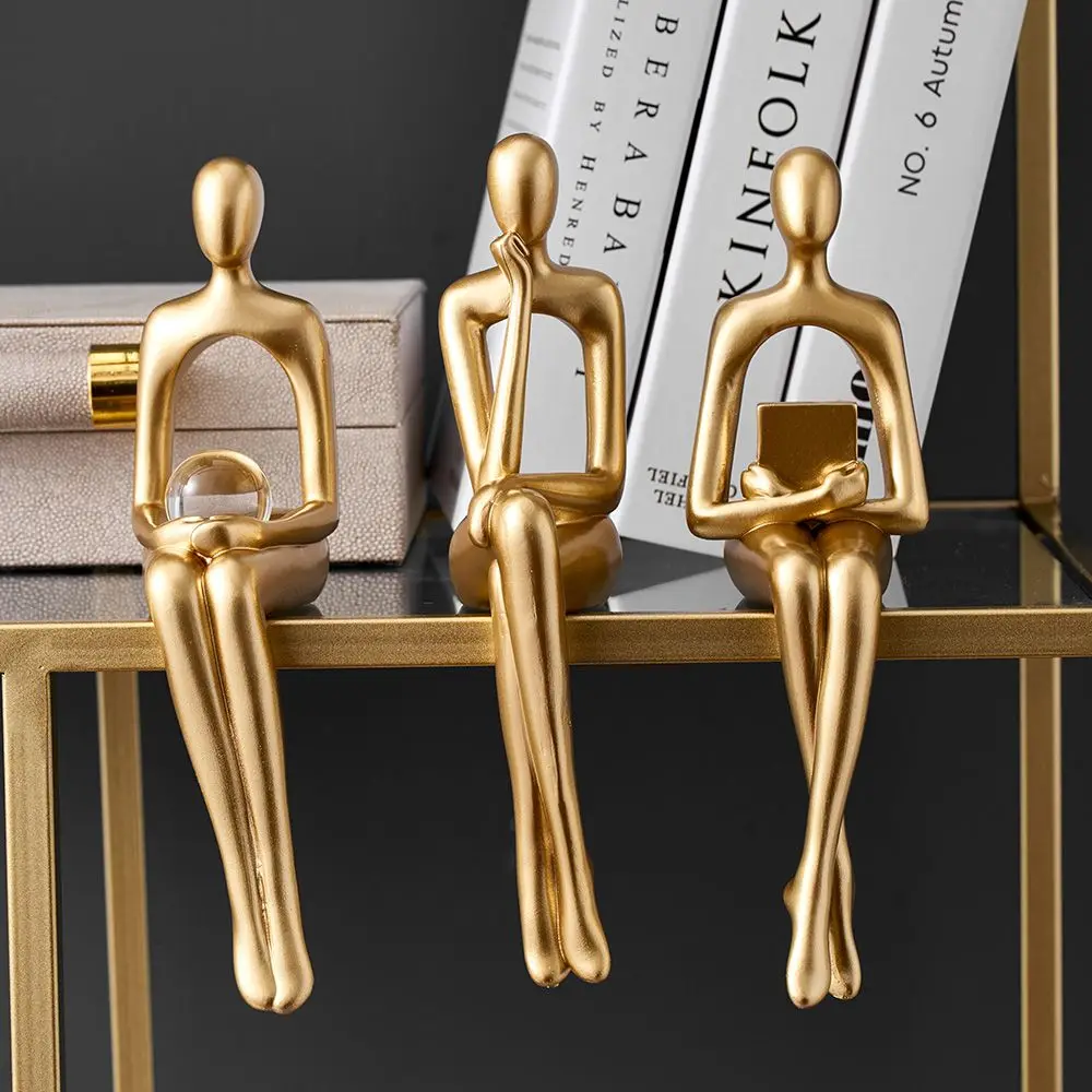 

Living Room Decor Nordic Bookshelf Decor Miniatures Modern Abstract Statue Humanoid Golden Figure Ornaments