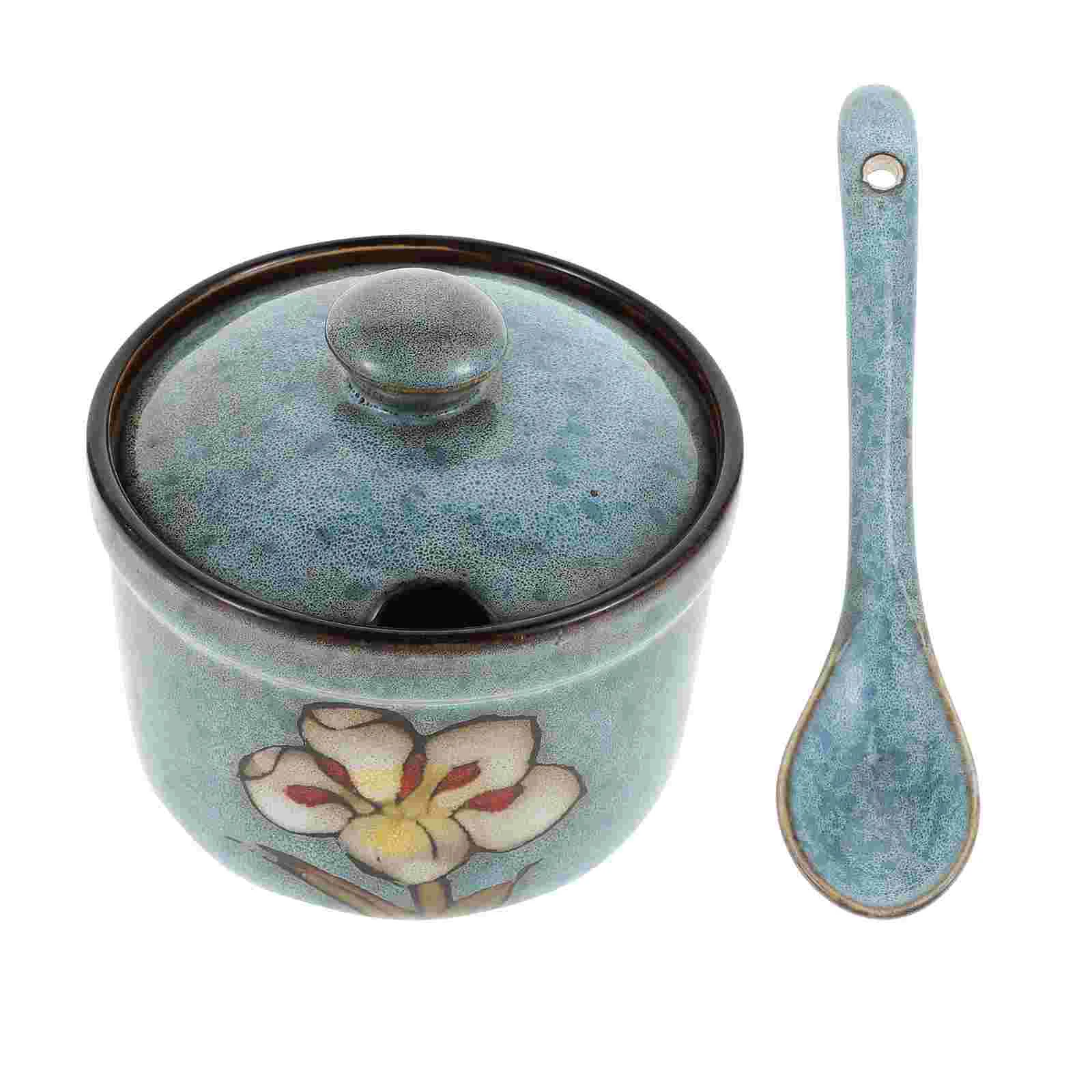 

Jar Ceramic Seasoning Condiment Sugar Pot Canister Jars Container Pots Salt Bowl Pepper Kitchen Lid Box Storage Porcelain Empty