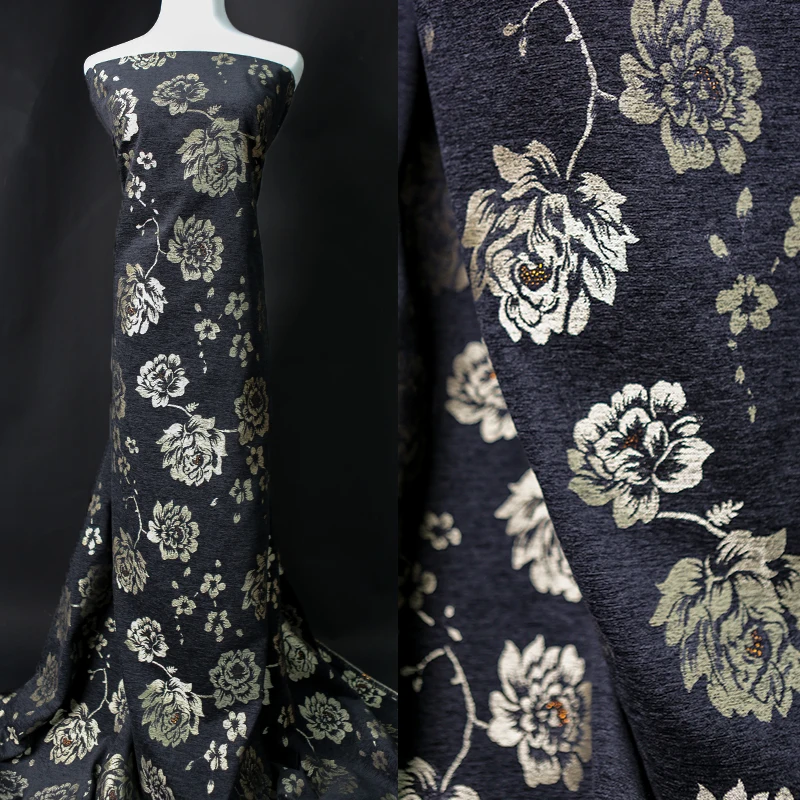 Фото Черный, золотой пион, жаккардовая ткань, пион, комплект Cheongsam, текстурированный теплый осенне-зимний комплект одежды, материал Fusion №1