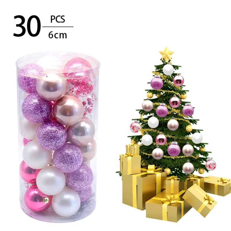 Christmas Decorations 6cm30 PCs Pet Transparent Acrylic Painted Plastic Ball Christmas Tree Decoration Pendant