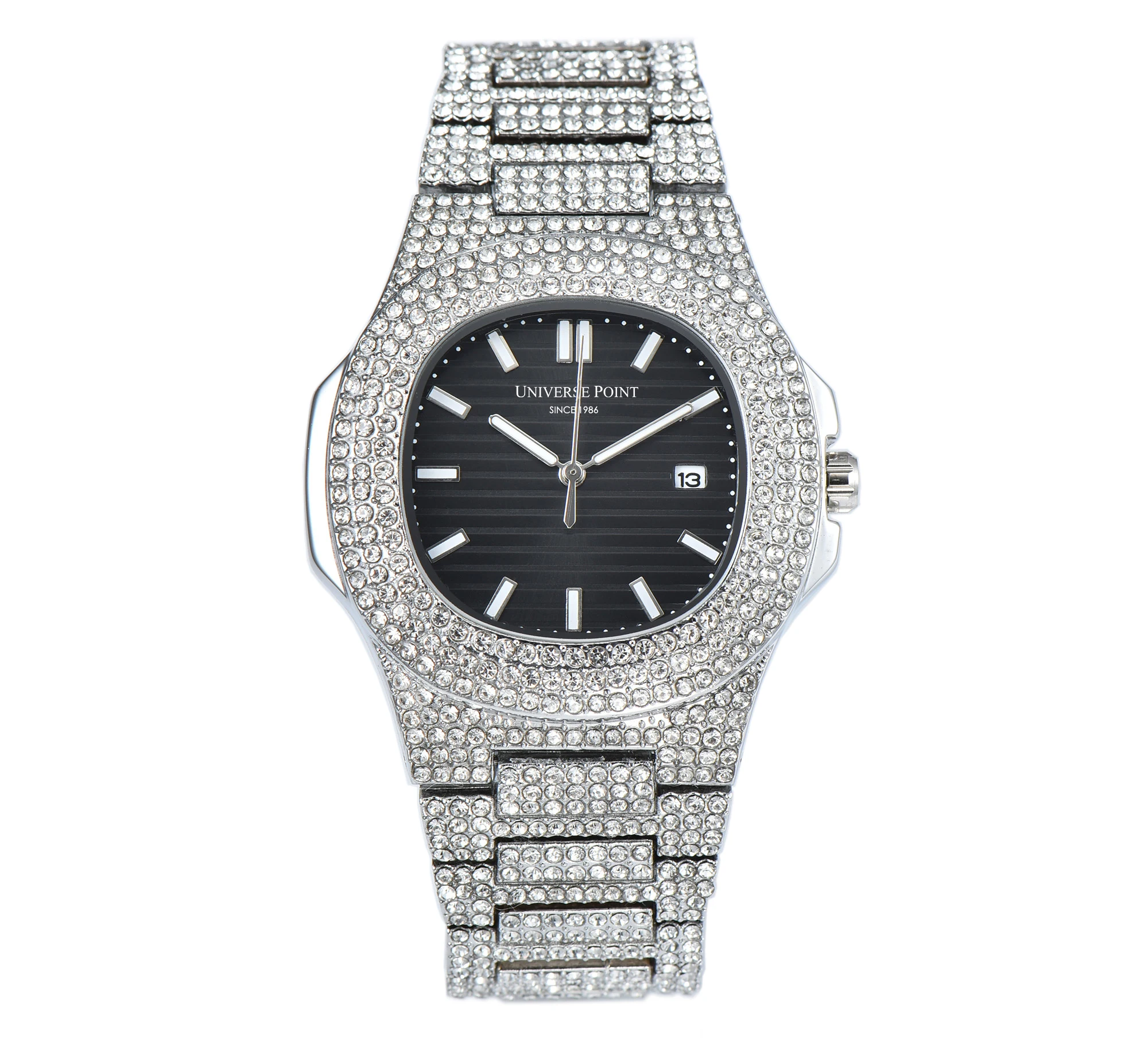 

Universe Point 2022 New Universe Point Men's Fashion Luxury Diamond Stainless Steel Casual Quartz Men's Watch Clock