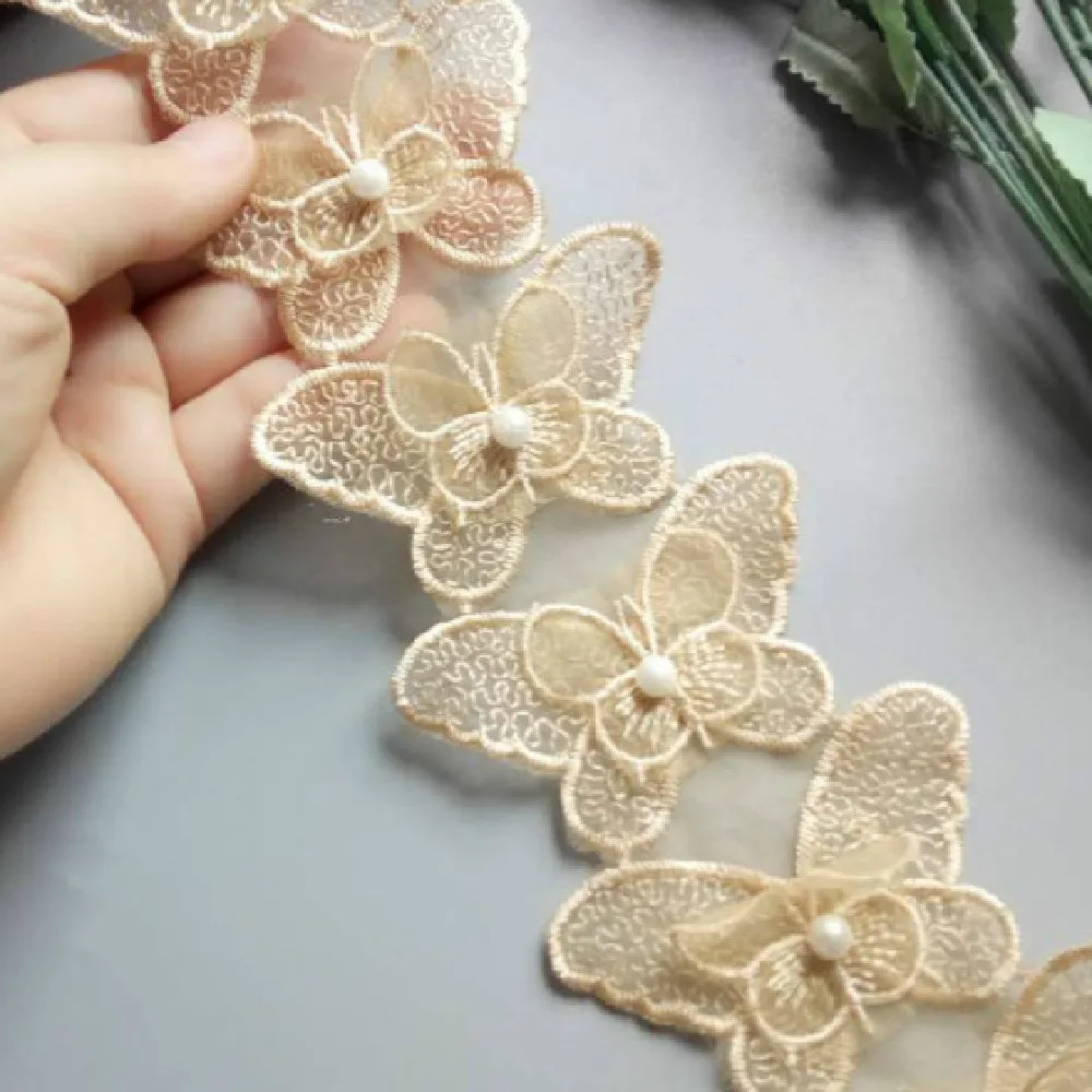 1 ярд Золотая Бабочка бант жемчужная вышитая кружевная отделка ткань лента