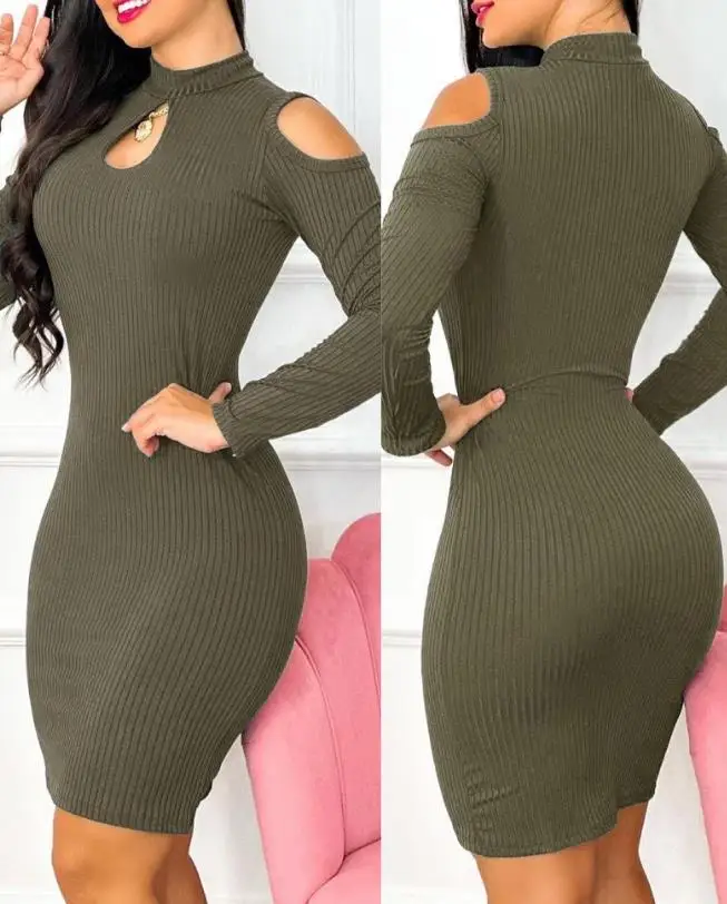 

Elegant Dresses for Women Sexy Cold Shoulder Cutout Bodycon Dress 2023 Autumn Winter Spring Fashion Casual Female Clothing