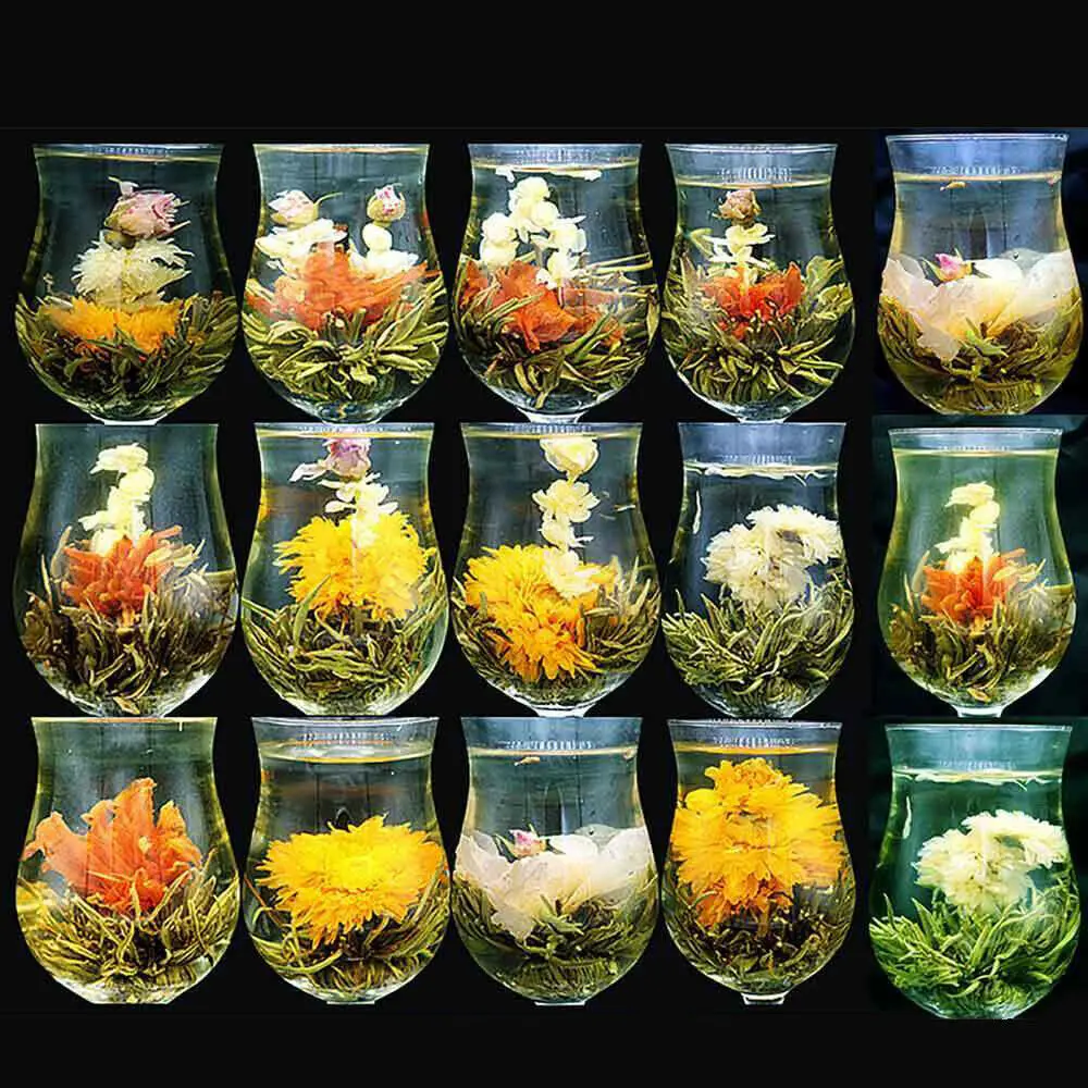 

2022 китайский Цветущий чай, жемчужный зеленый китайский чай, художественные цветущие цветы, 16 штук, Цветущий Цветочный чай 16 видов
