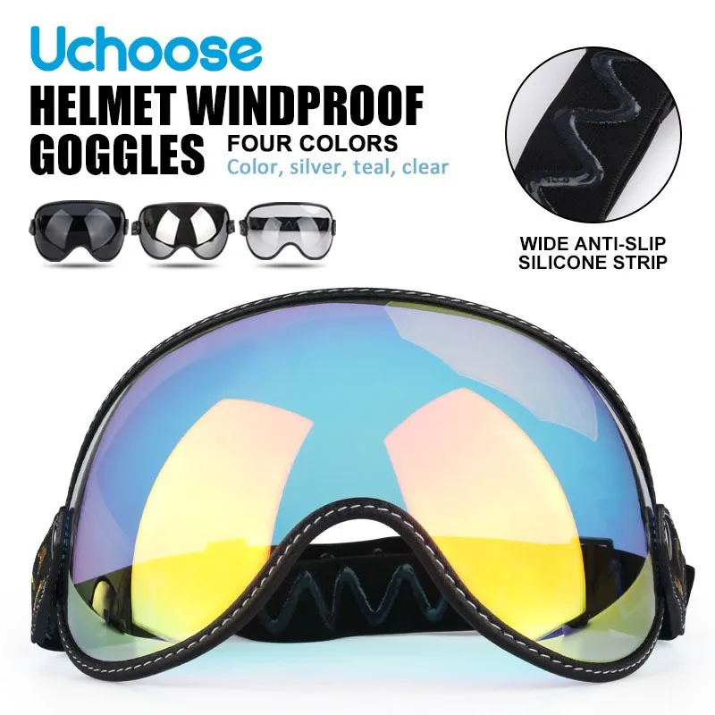 

SOMAN Retro Motorcycle Goggles Bubble Visor Outside Riding UV Protection Windshield Colorful Vintage for Half Face Helmets