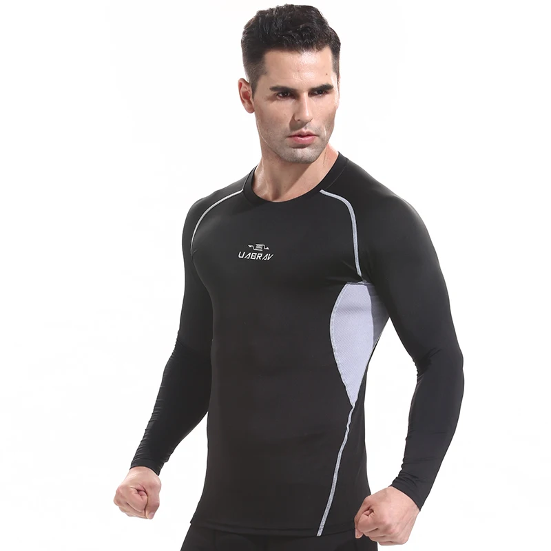 W3164 - Workout fitness men Short sleeve t shirt men thermal muscle bodybuilding wear compression Elastic Slim exercise clothing