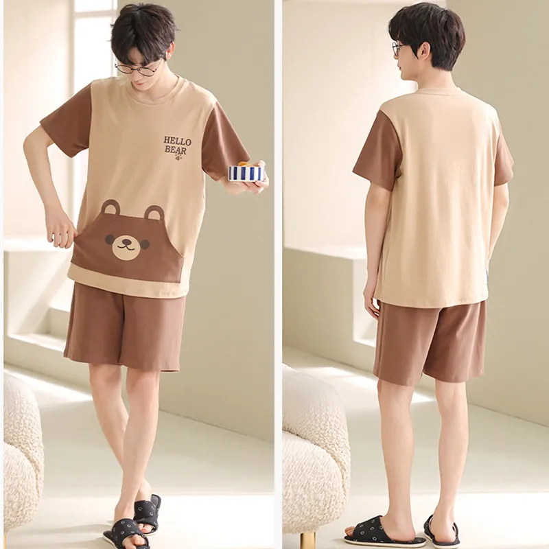 Matching Couple Pajamas Set Summer Cotton Sleepwear For Men Women Kawaii Relax Bear Home Clothes Lover Nightgown Casual Costume