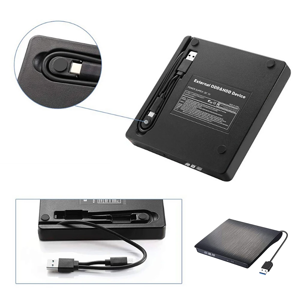Фото Оптический привод USB 3,0/USB 3,0 + Type-C, тонкий внешний корпус для DVD, SATA на USB, CD, ROM, коробка с отверстиями USB на SSD, 9,5 мм/12,7 мм №4