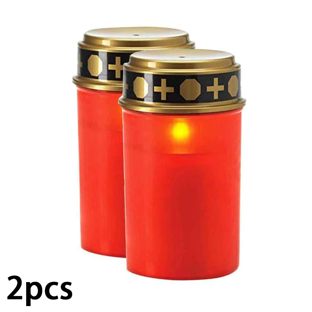 

2 Pieces LED Grave Lights Flickering Candle Light Flickering Flame With Battery Red Halloween Grave Decor Votive Church Candles