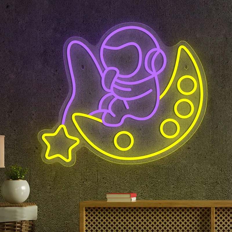 Астронавт Рыбалка Неоновая Вывеска Акриловый USB Ночник Для Дома Детская Комната