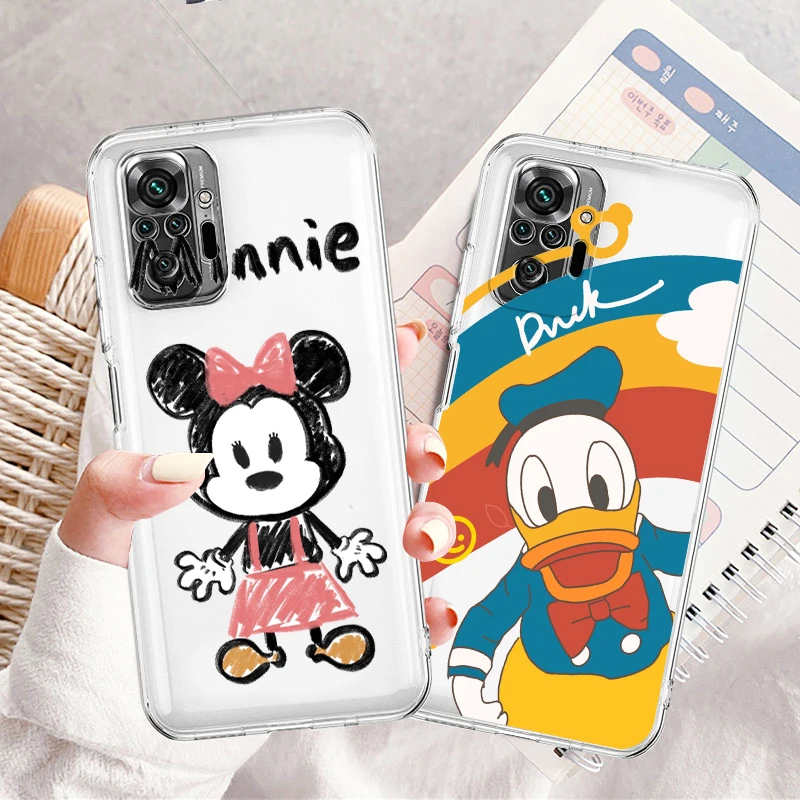 

Phone Case For Xiaomi Redmi Note 11E 11S 11 11T 10 10S 9 9T 9S 8 8T Pro Plus 5G 7 Donald Duck Mickey Minnie Transparent Cover