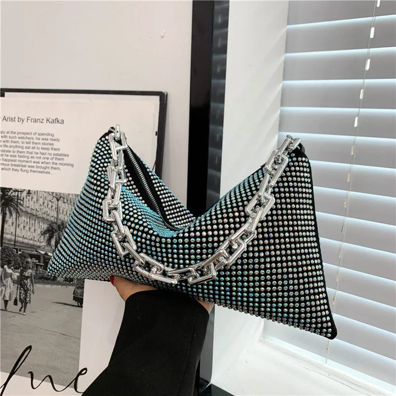 

Стразы дизайнерская большая женская сумка брендовые сумки через плечо для женщин 2022 Толстая Женская Сумка-тоут на цепочке высокого качеств...