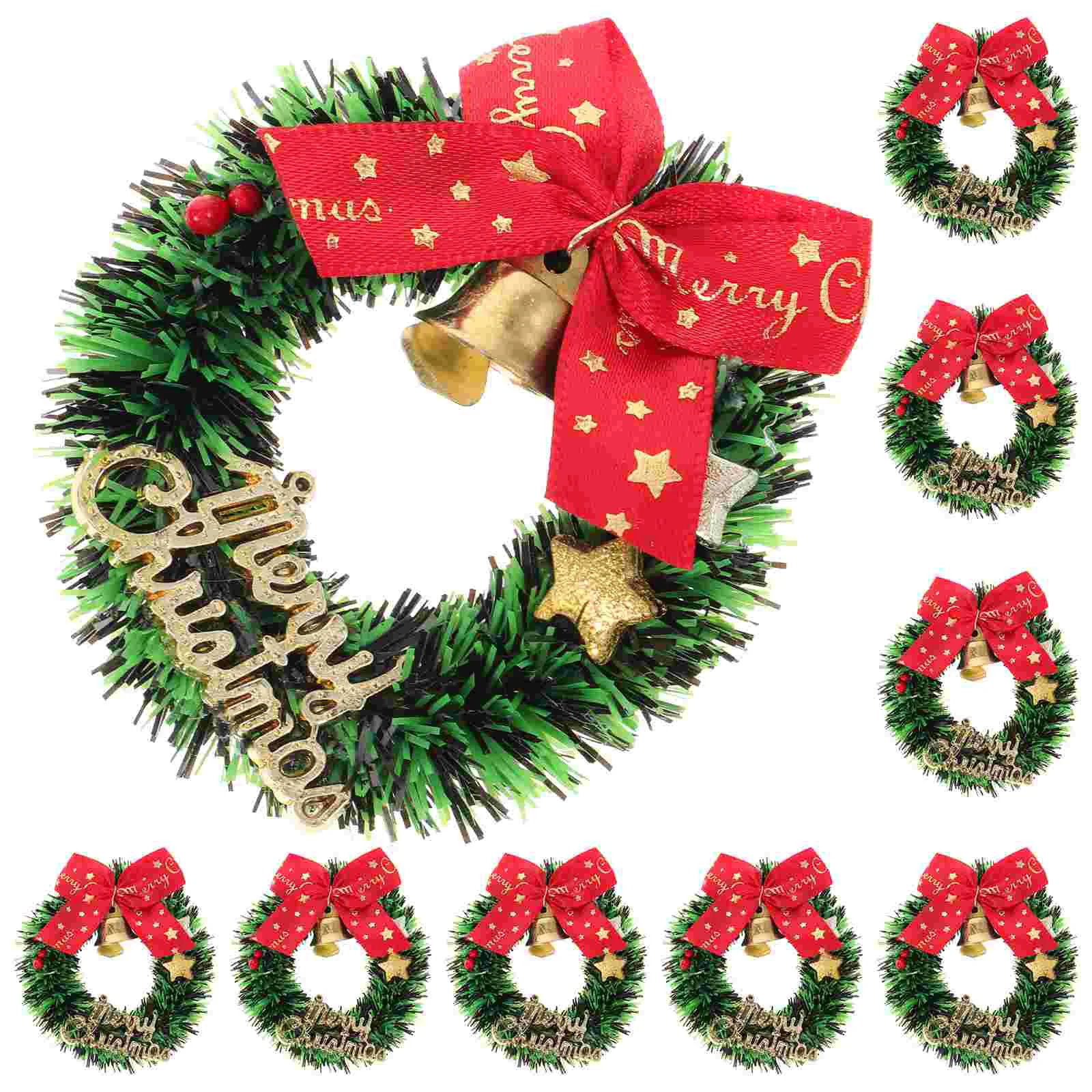 

10 Pcs Christmas Wreath Simulated Decor Window Mini House Cloth Hanging Xmas Tree Decorations